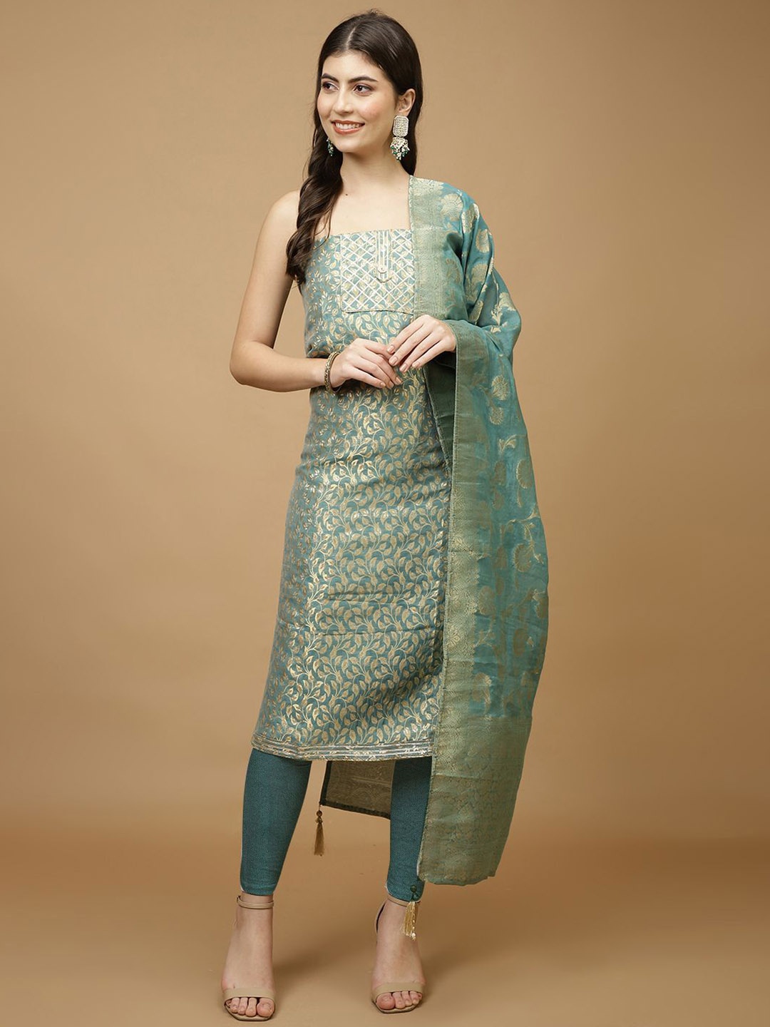 

Meena Bazaar Art Silk Unstitched Dress Material, Green