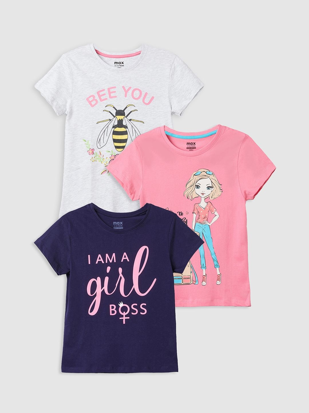 

max Girls Pack of 3 Printed T-shirt, Multi