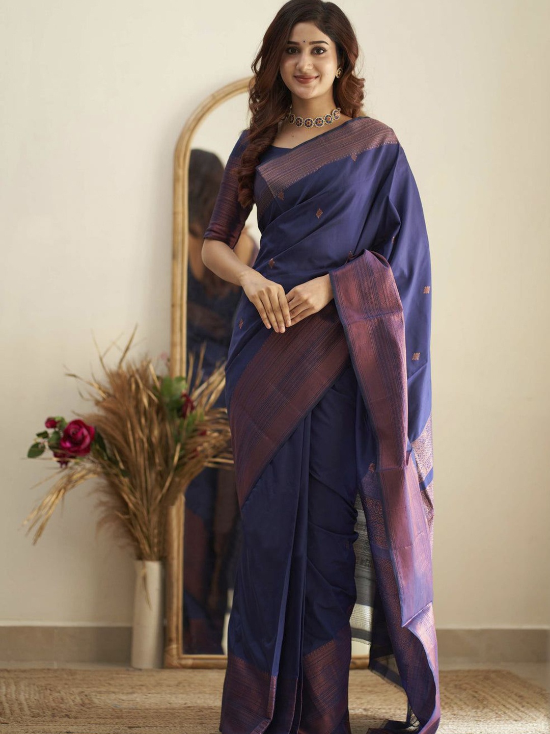

Wuxi Woven Design Zari Pure Silk Banarasi Saree, Blue