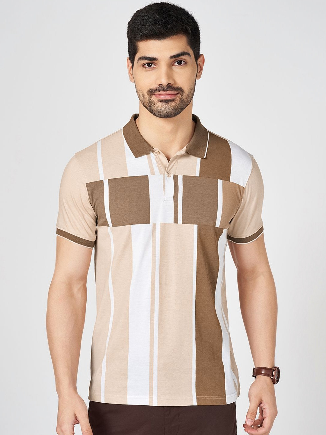 

BYFORD by Pantaloons Men Colourblocked Cotton T-shirt, White
