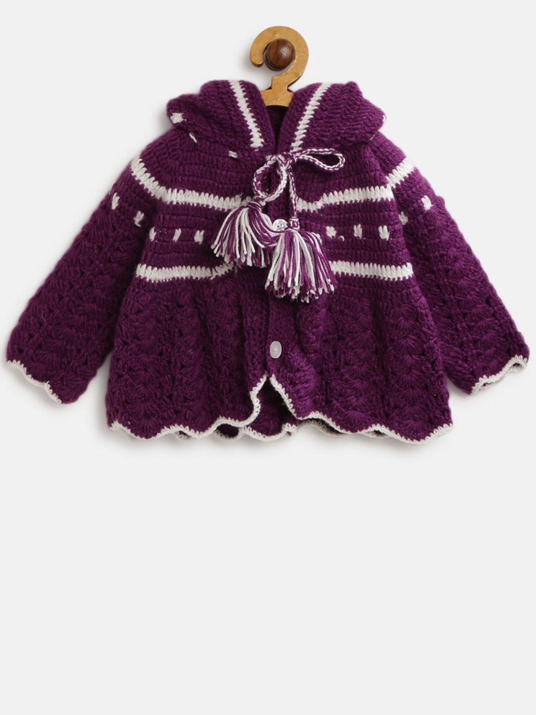 

CHUTPUT Girls Self Design Embroidered Wool Poncho, Maroon