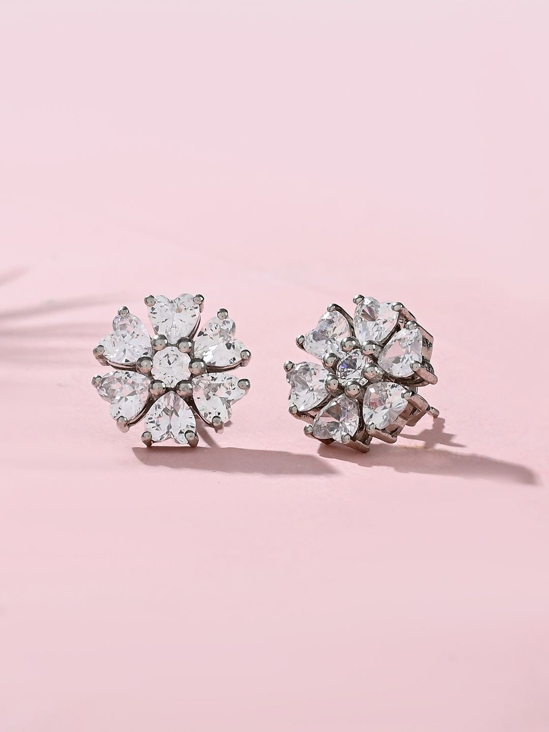 

House of Pataudi 925 Sterling Silver Rhodium Plated AD Studded Gorgeous Floral Studs