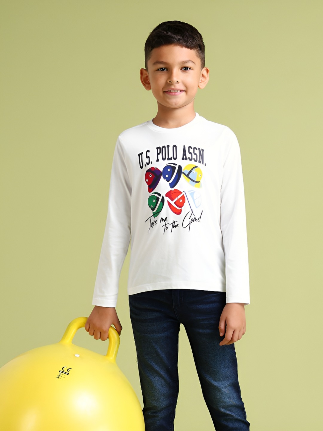 

U.S. Polo Assn. Kids Boys Brand Logo Printed Round Neck Cotton T-shirt, White