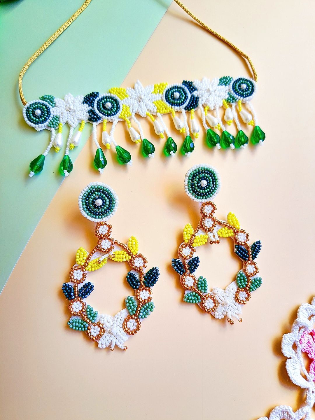 

Sangria Gold-Plated Stone Studded & Beaded Tasselled Bridal Floral Jewellery Set