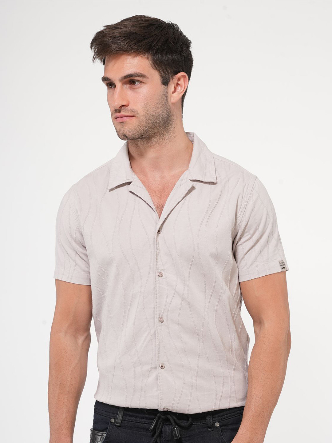 

POE Men Smart Slim Fit Opaque Casual Shirt, Grey