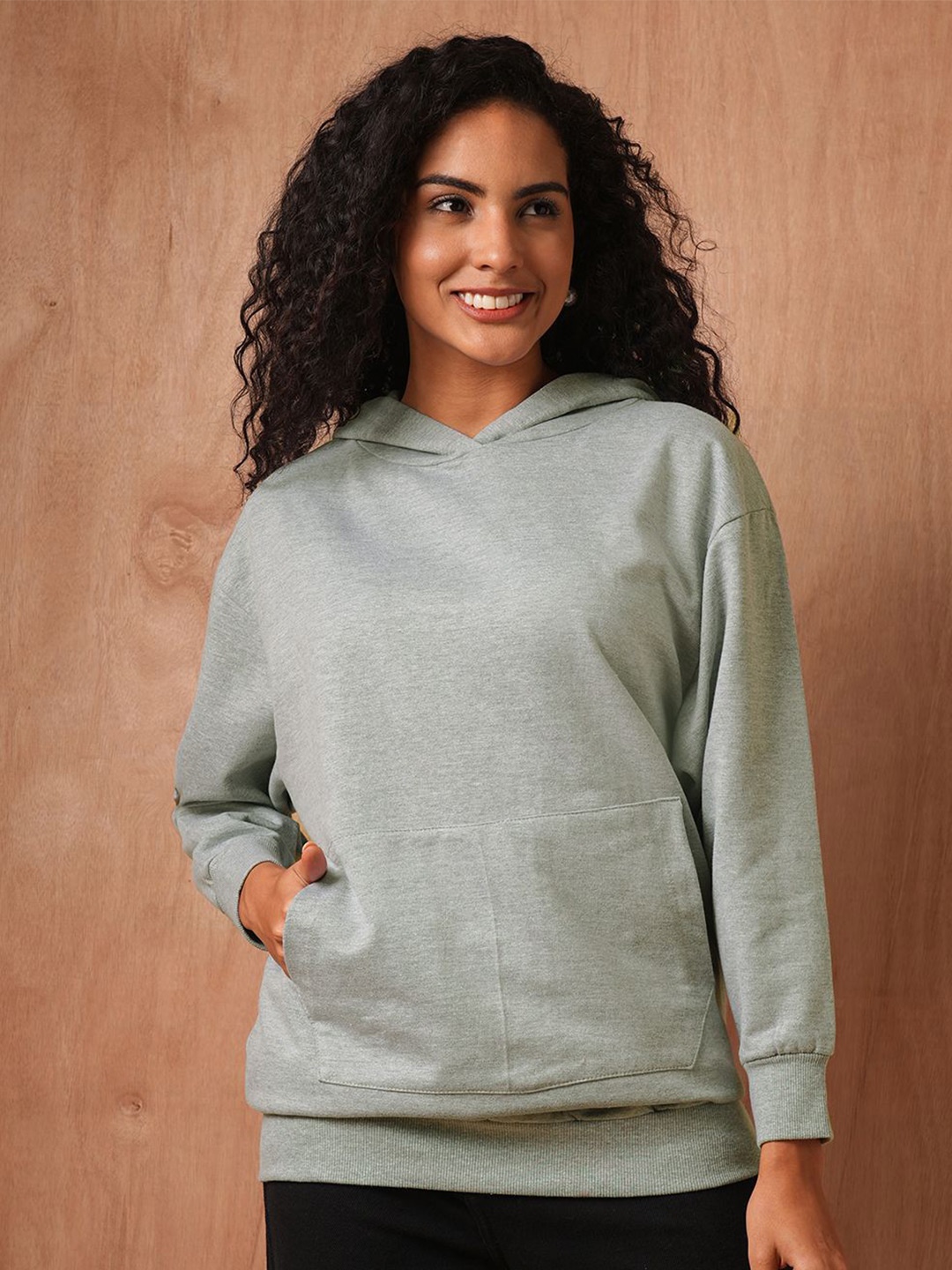 

The Roadster Lifestyle Co. Women Solid Hood Cotton Pullover Sweatshirt, Grey