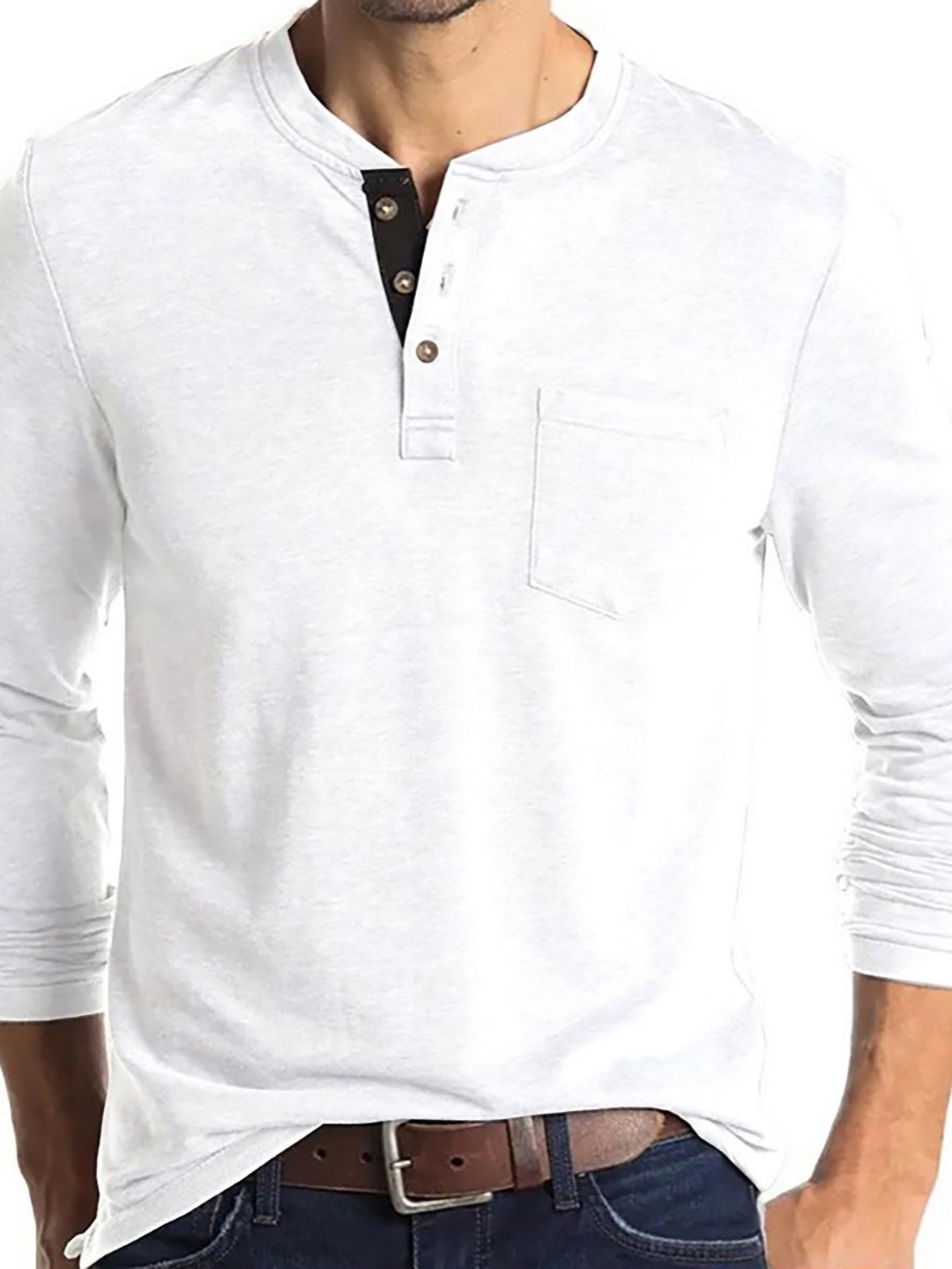 

StyleCast x Revolte Men Solid Henley Neck Cotton T-shirt, White