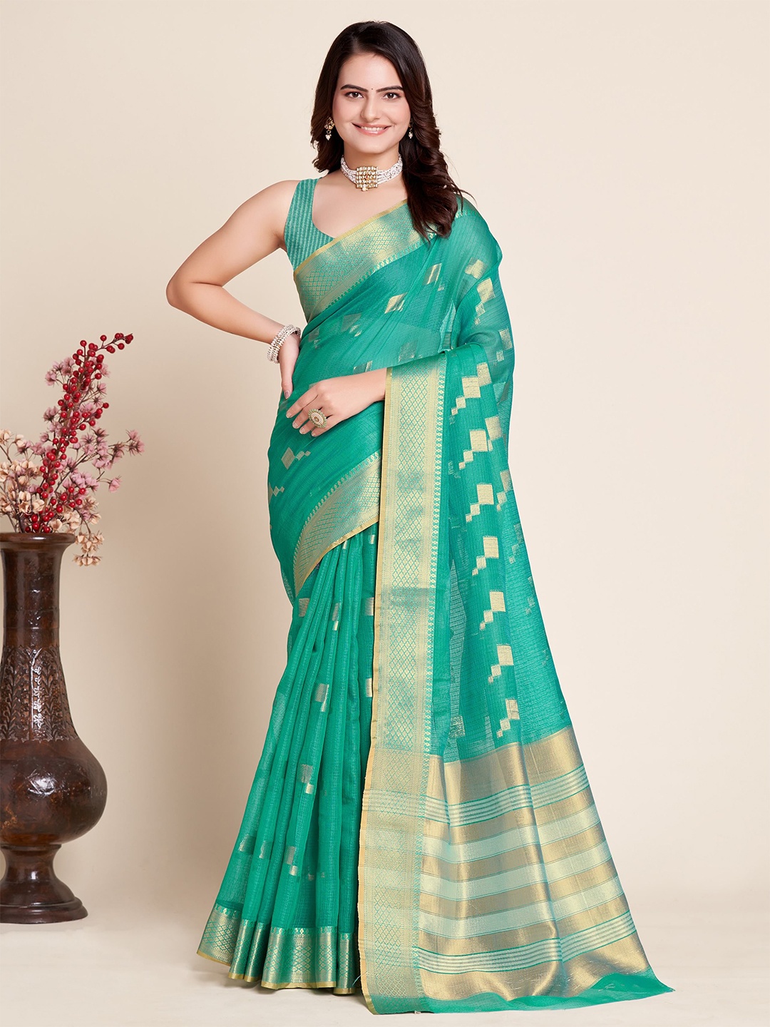 

Kriyansh Women's Pure Banarasi Silk Saree, Turquoise blue