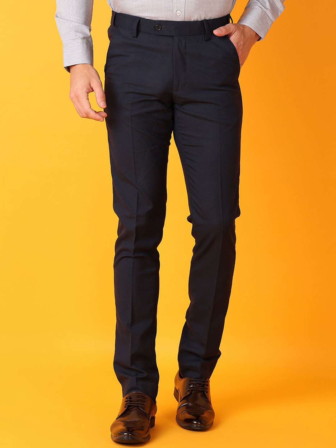 

J White by Vmart Men Slim Fit Cotton Trousers, Navy blue