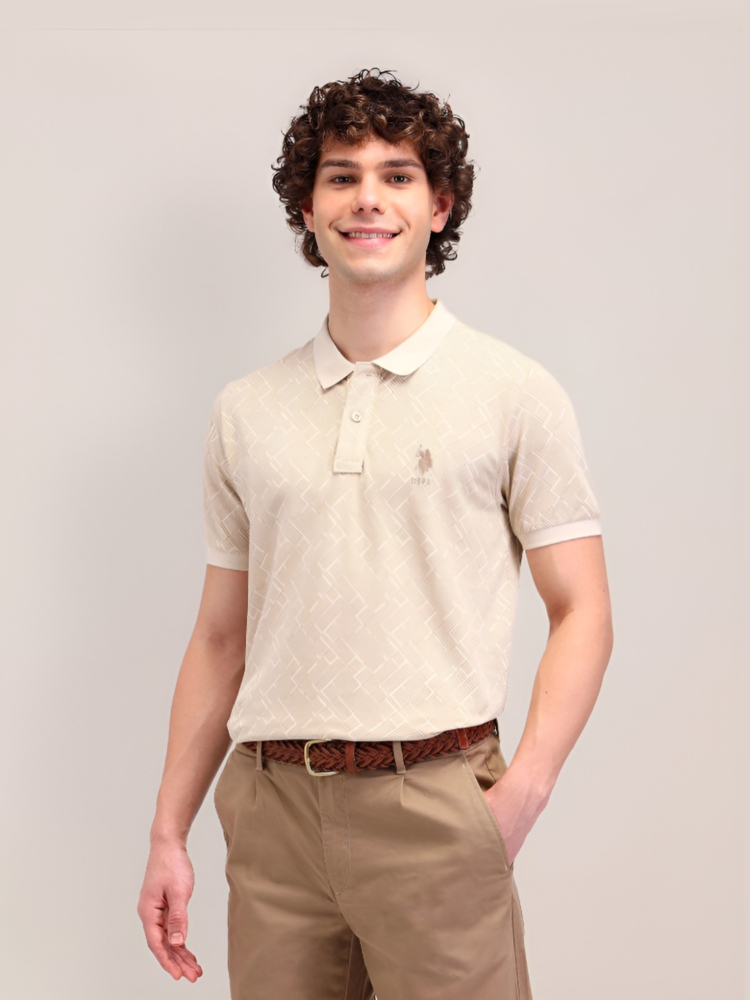 

U.S. Polo Assn. Men Printed Polo Collar T-shirt, Beige