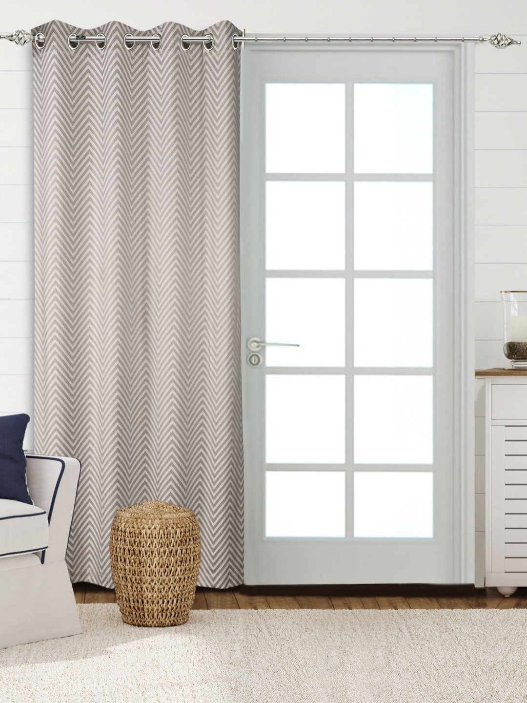 

Saral Home Grey & Off White Chevron Black Out Cotton Door Curtain