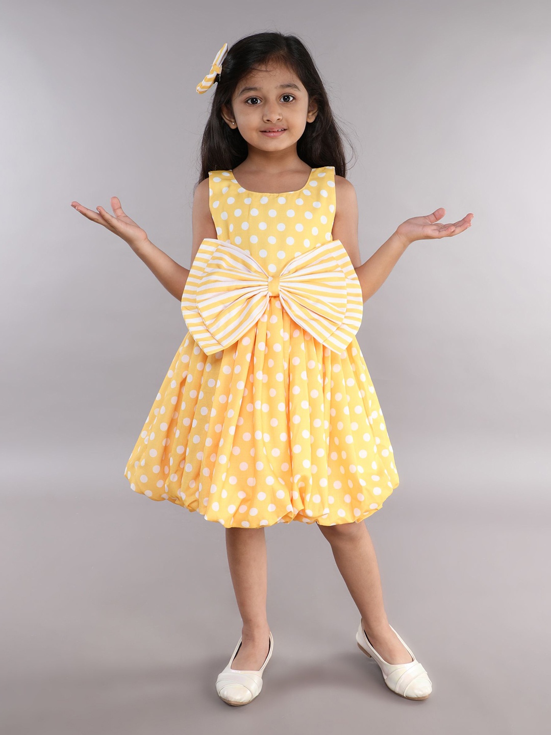 

Pink Chick Polka Dot Striped Balloon Dress, Yellow