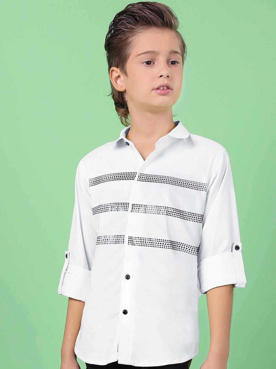 

MashUp Boys Classic Horizontal Stripes Opaque Printed Casual Shirt, White