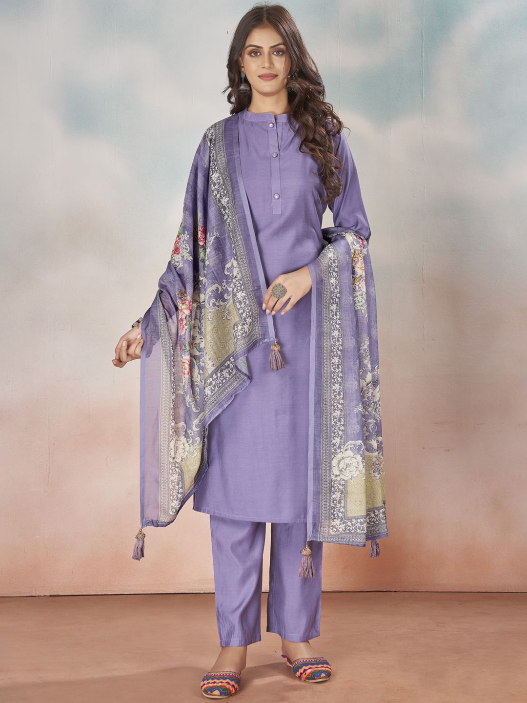 

MINGORA Women Regular Kurta with Trousers & With Dupatta, Lavender