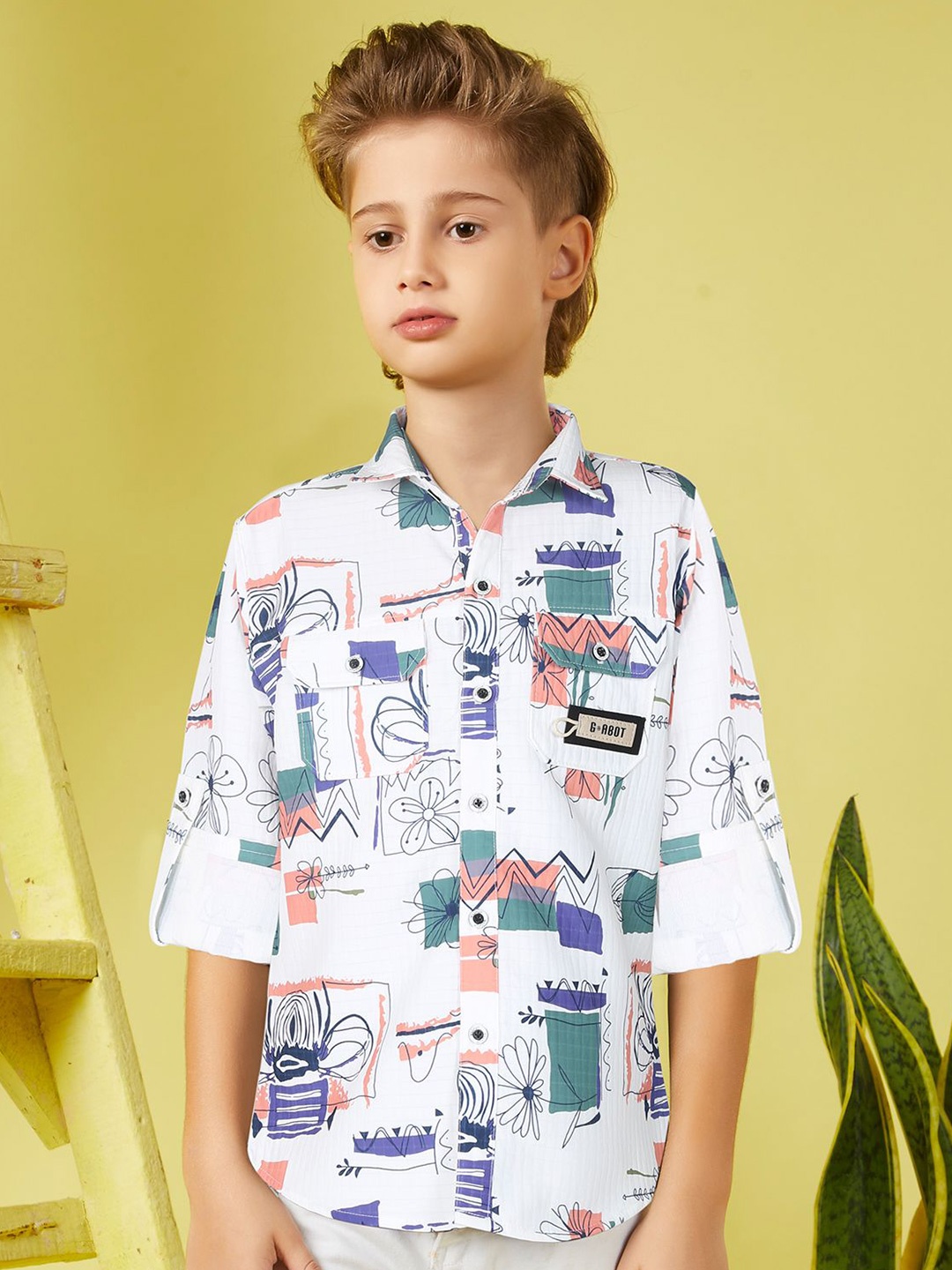 

MashUp Boys Classic Opaque Printed Casual Shirt, White