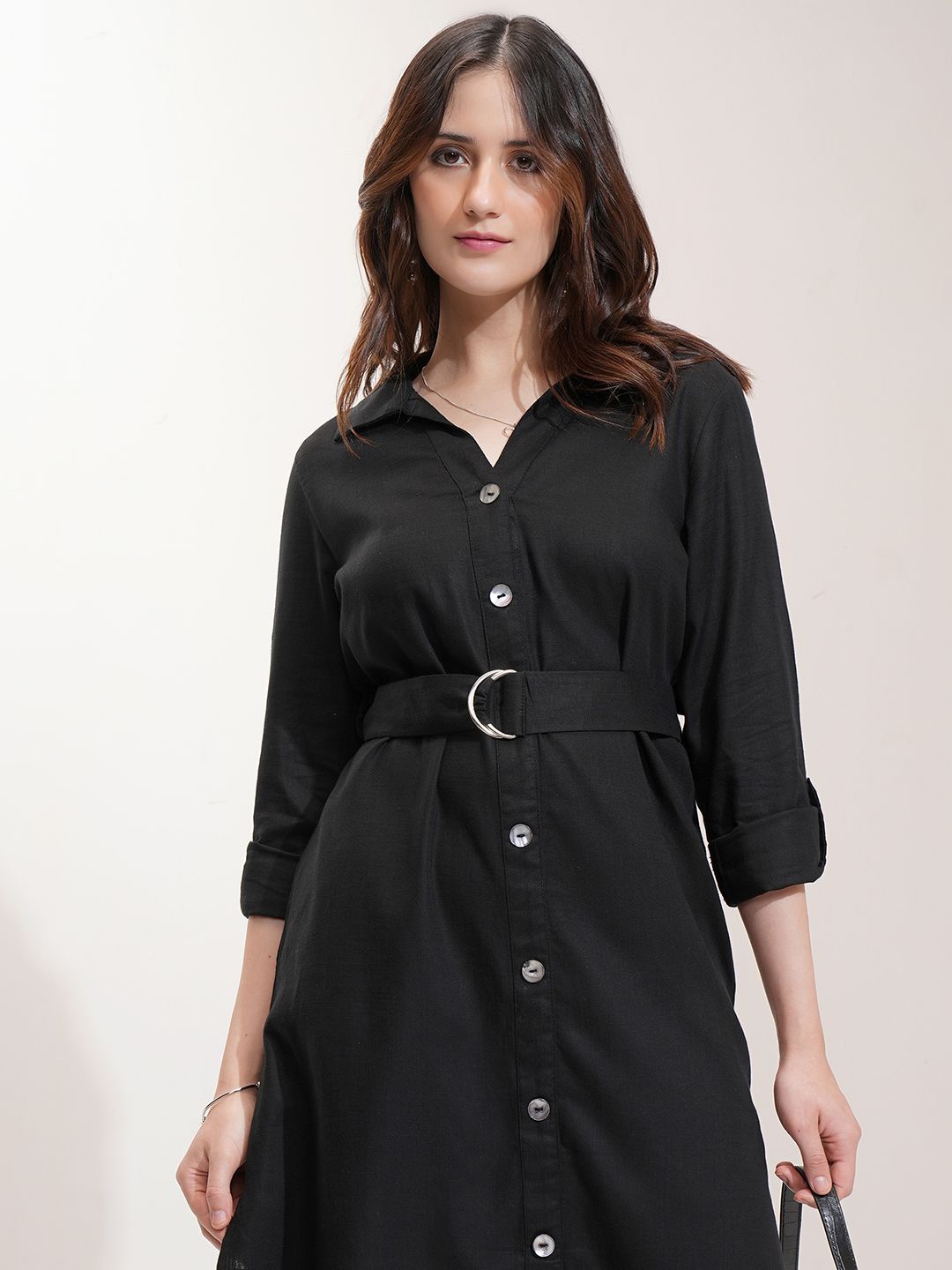 

Tokyo Talkies Shirt Midi Cotton Dress, Black