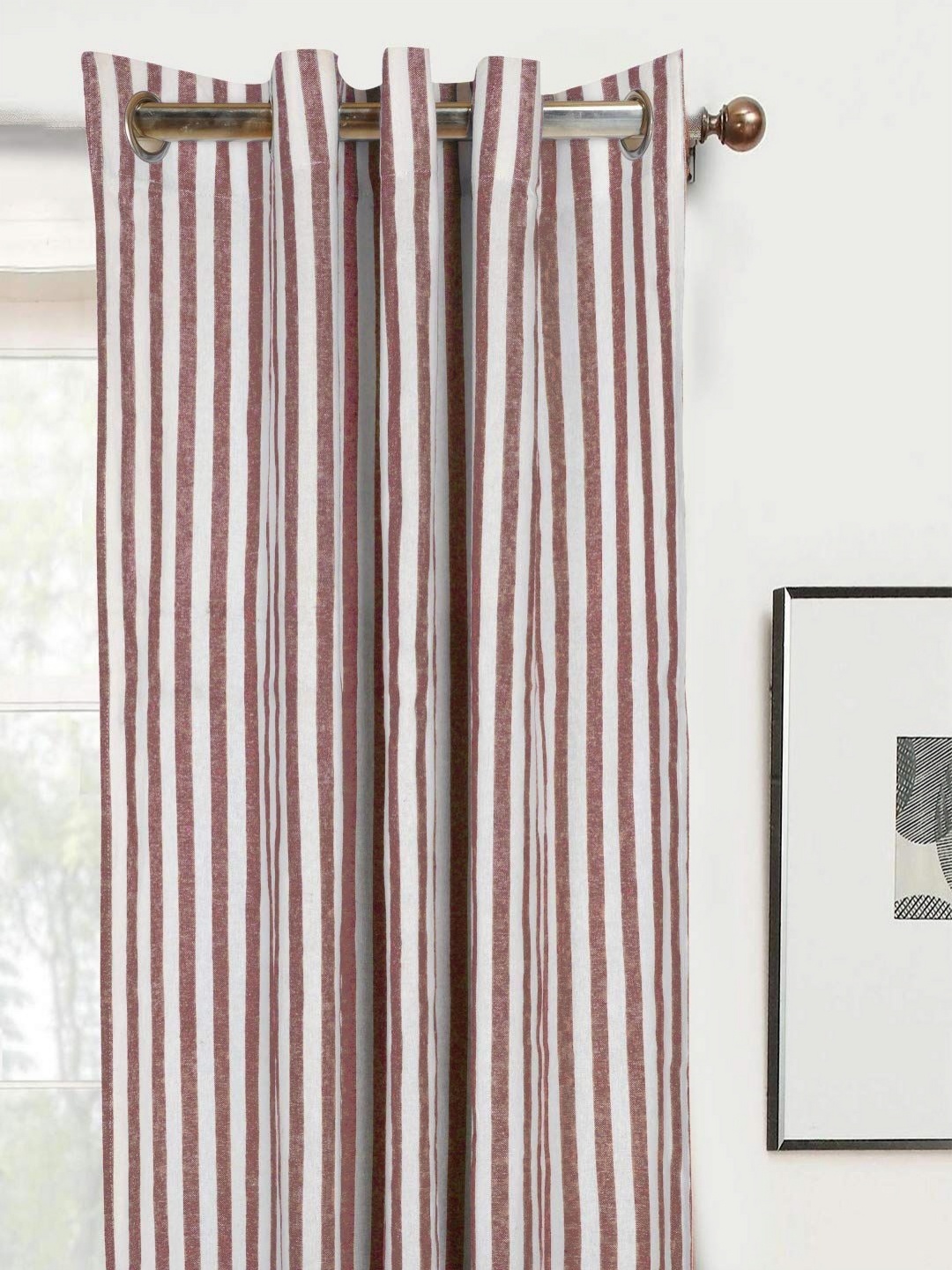 

Saral Home Maroon & White Striped Room Darkening Window Curtain