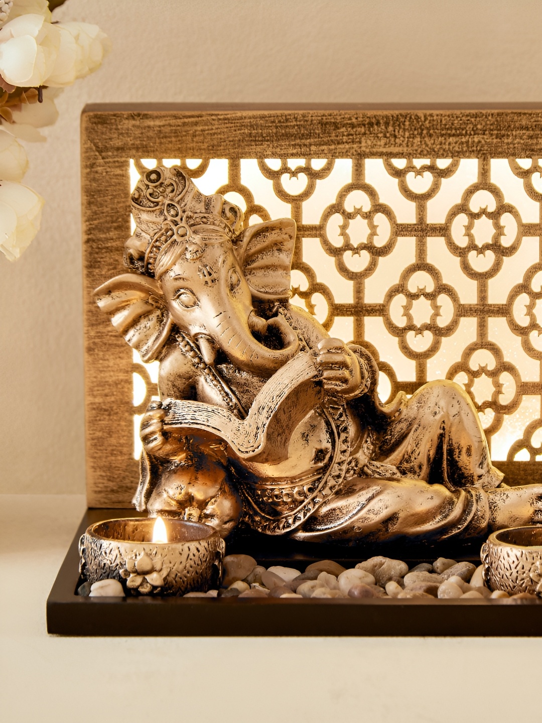 

Home Centre Renaissance Gold-Toned & Black 4 Pieces Religious Idol Showpiece