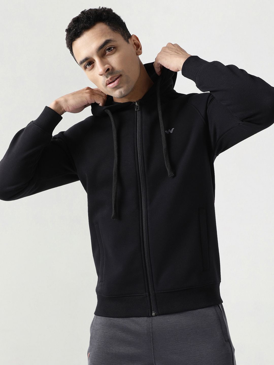 

Wildcraft Men Solid Hood Cotton Front-Open Sweatshirt, Black