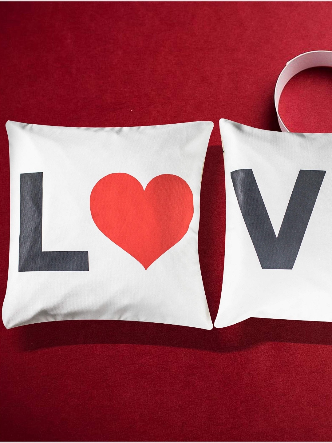 

Vendola White & Red 2 Pieces Typography Printed Satin Square Cushion Covers