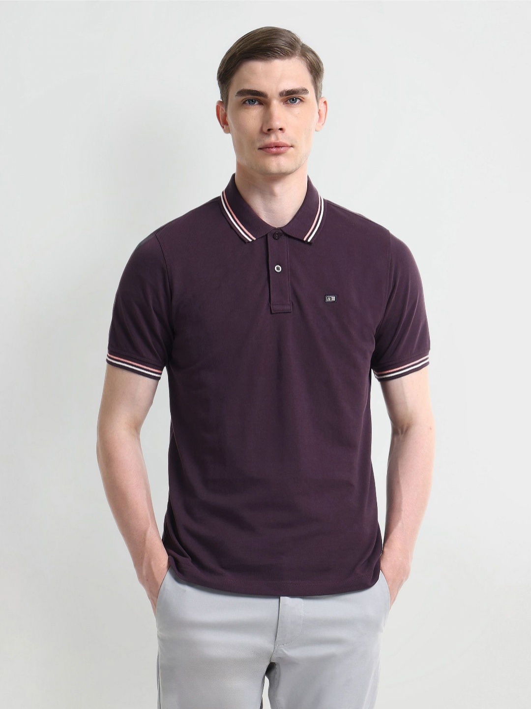 

Arrow Sport Men Solid Polo Collar Cotton T-shirt, Purple