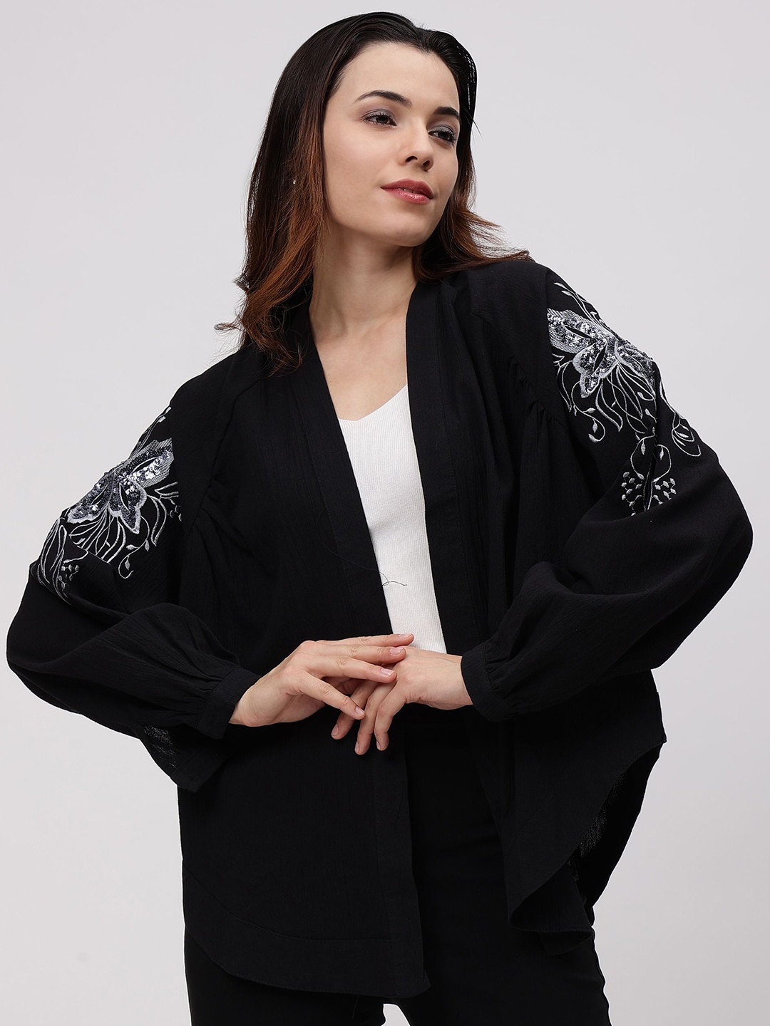 

Fashion Gaiia Women Printed Party Shrug, Black