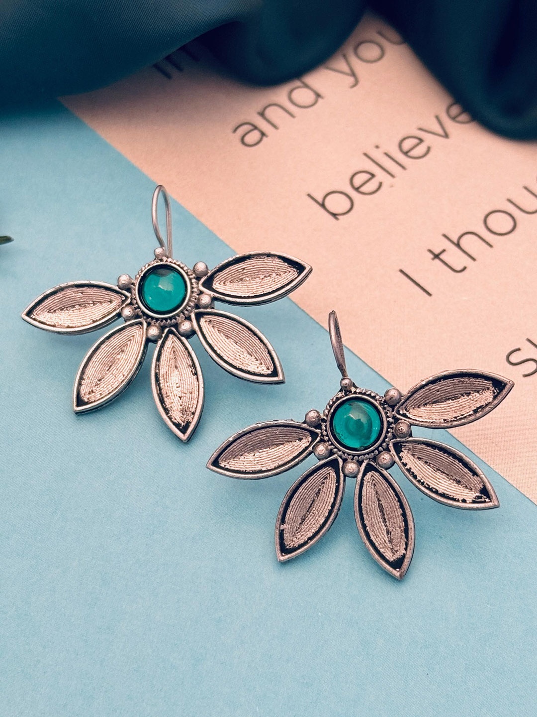 

Sangria German Silver-Plated Stone-Studded Drop Earrings