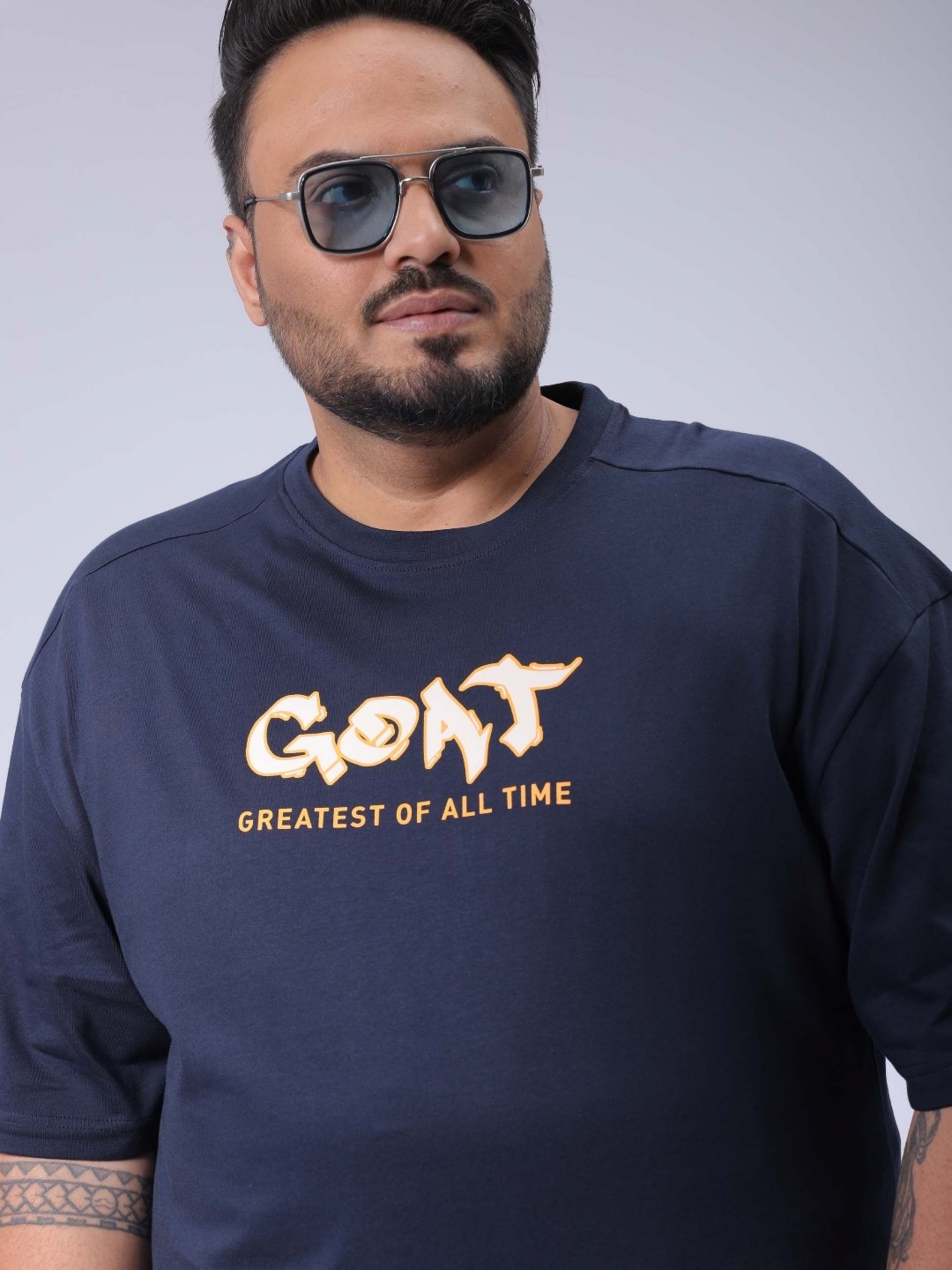 

Hardsoda by The Indian Garage Co Men Plus Size Graphic Printed Round Neck Cotton Relaxed Fit T-shirt, Navy blue