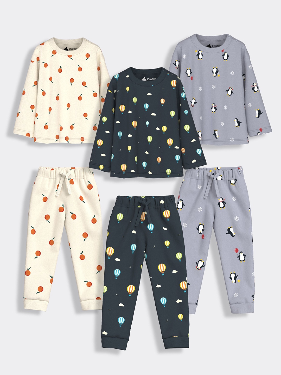 

Orange Sugar Unisex Kids Pack of 3 Printed Pure Cotton T-shirt with Pyjamas, White