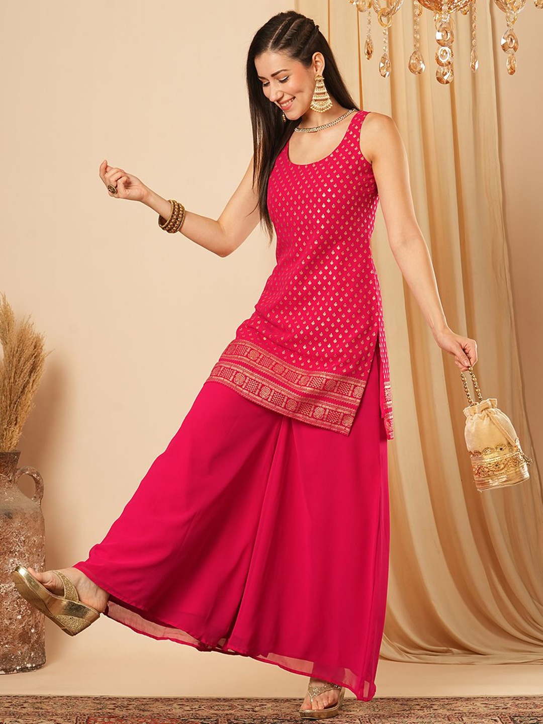 

Globus Printed Tunic With Palazzo Co-Ords, Pink