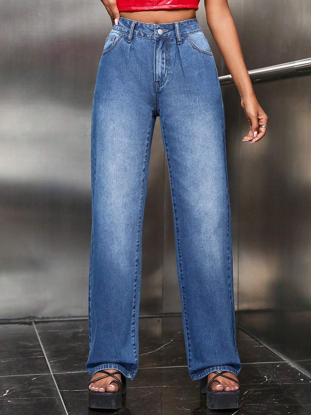 

Kotty Women Straight Fit High-Rise Stretchable Jeans, Blue