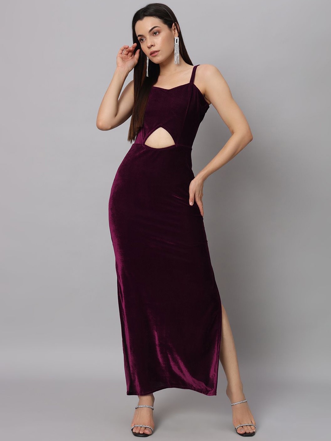 

VAARARO Women Sweetheart Neck Shoulder Straps Cut-Outs Sheath Maxi Dress, Purple
