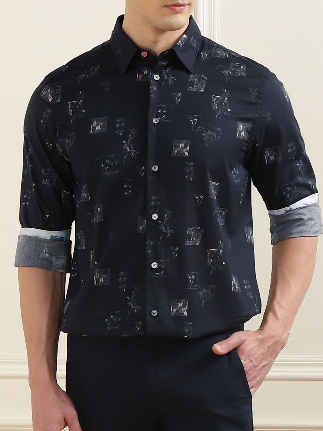 

PS By Paul Smith Men Slim Fit Opaque Printed Casual Shirt, Black