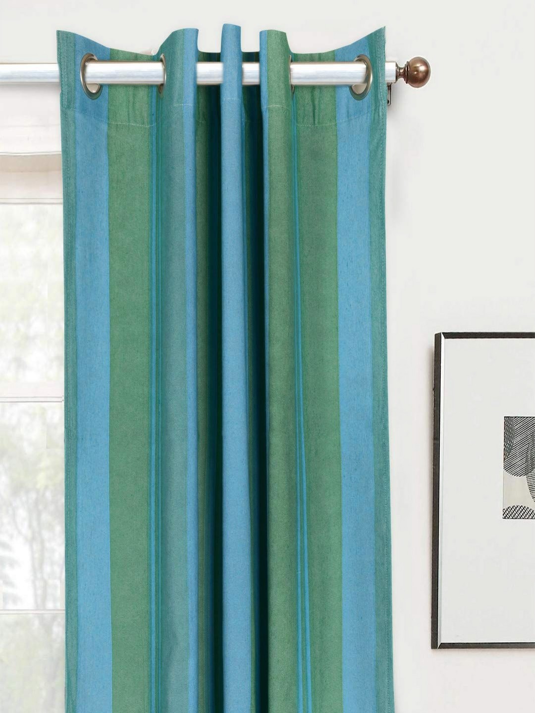 

Saral Home Green & Blue Striped Room Darkening Window Curtain