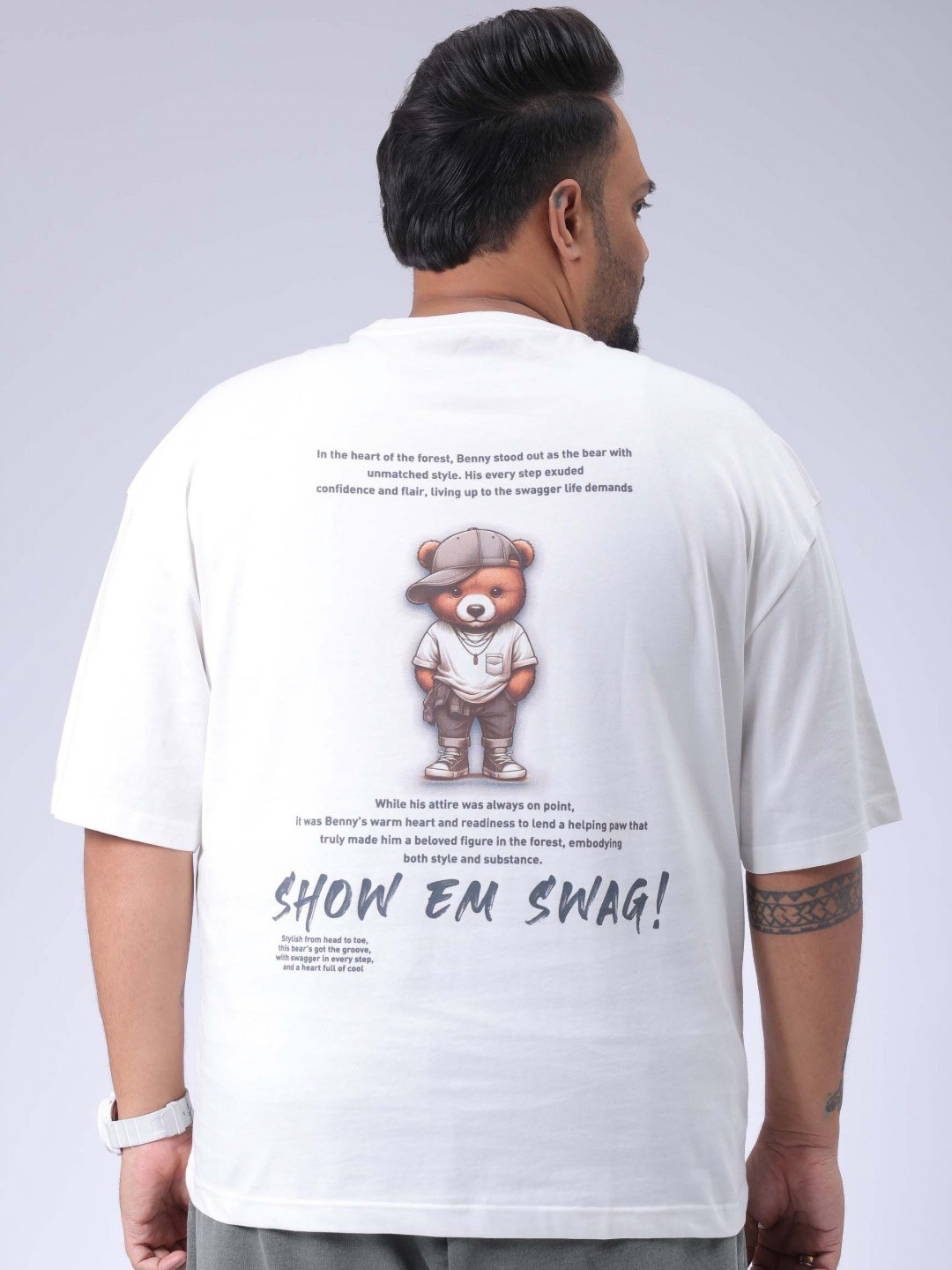 

Hardsoda by The Indian Garage Co Men Plus Size Graphic Printed Round Neck Cotton Relaxed Fit T-shirt, White
