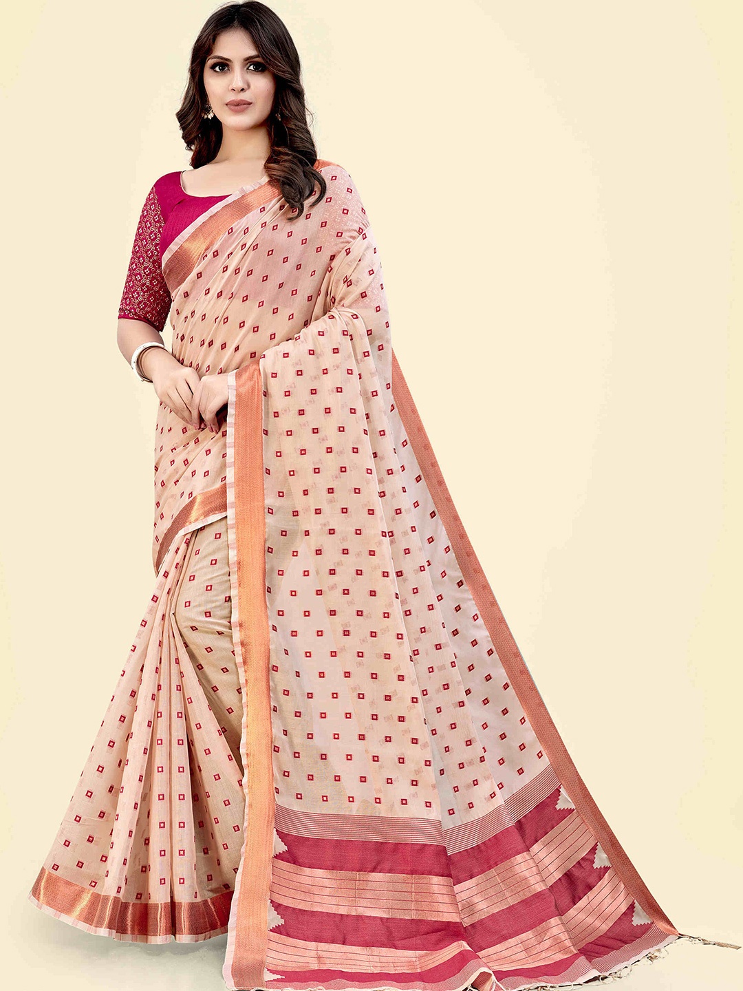 

SARHA Pure Cotton Saree, Beige