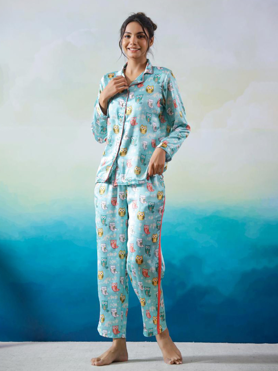 

FLAVIA CREATION Printed Pure Cotton Night Suits, Blue