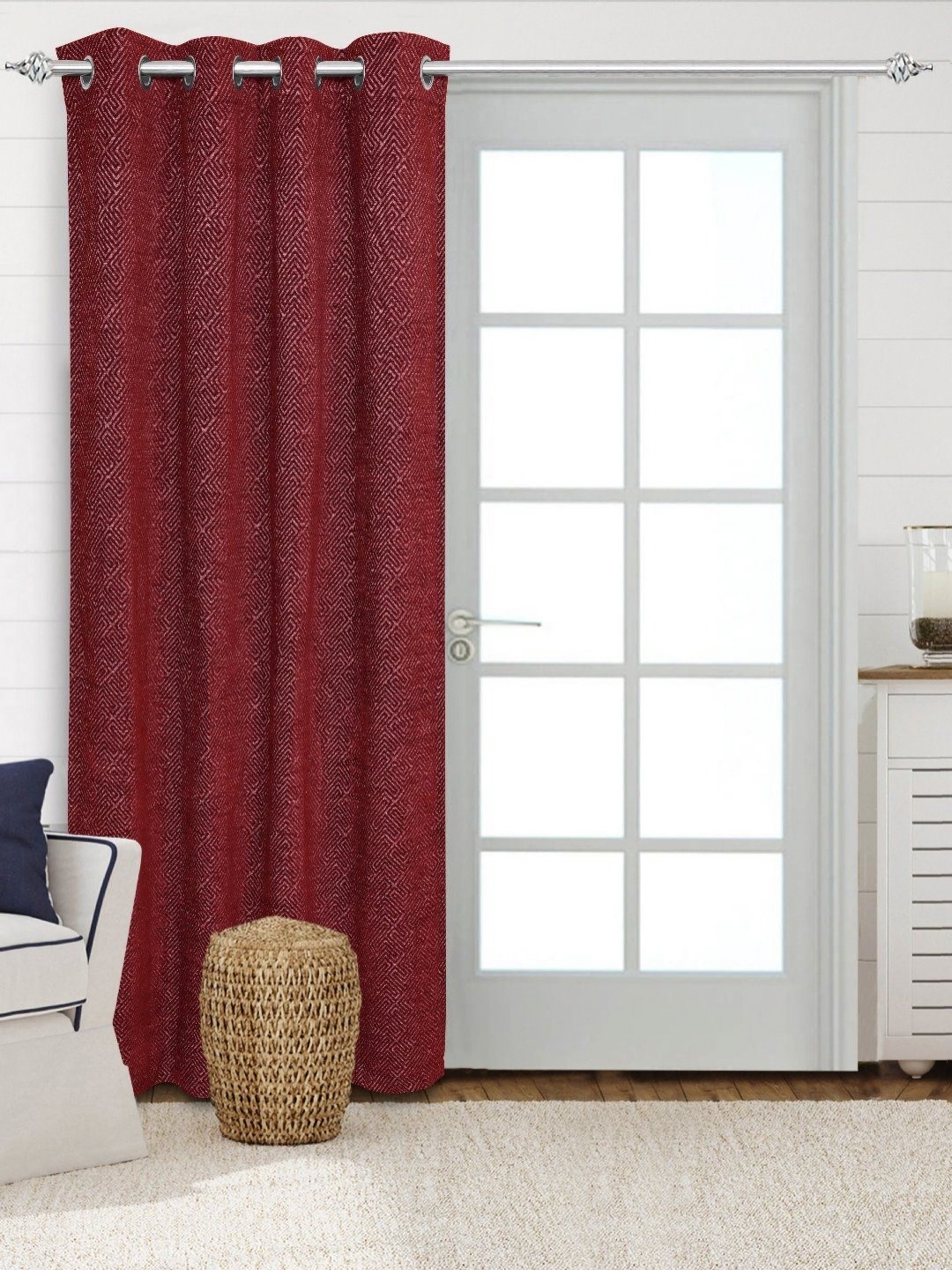 

Saral Home Maroon Geometric Woven Design Black Out Long Door Curtain