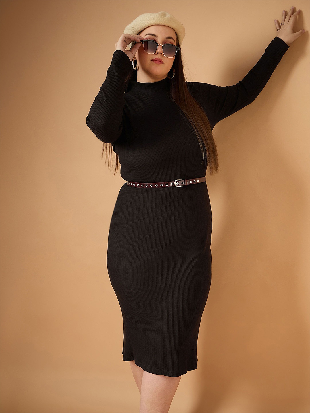 

SASSAFRAS Curve Bodycon Midi Dress, Black