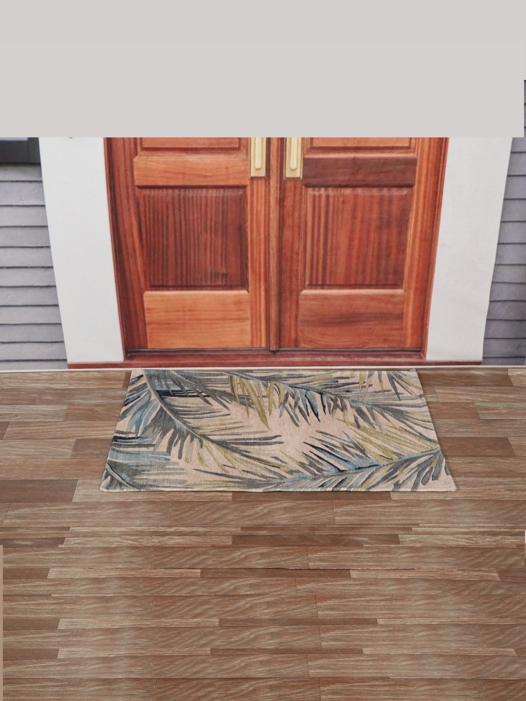 

BELLA TRUE Beige & Blue Printed Anti-Skid Doormat