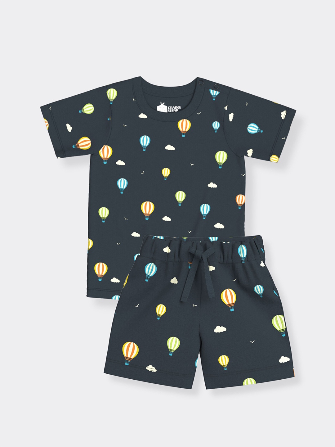 

Orange Sugar Unisex Kids Printed Pure Cotton T-shirt with Pyjamas, Navy blue