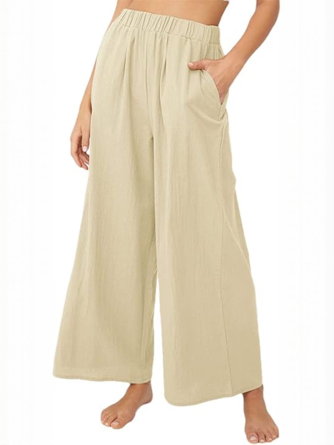 

KPOP Women Relaxed Loose Fit Wide Leg Trousers, Off white