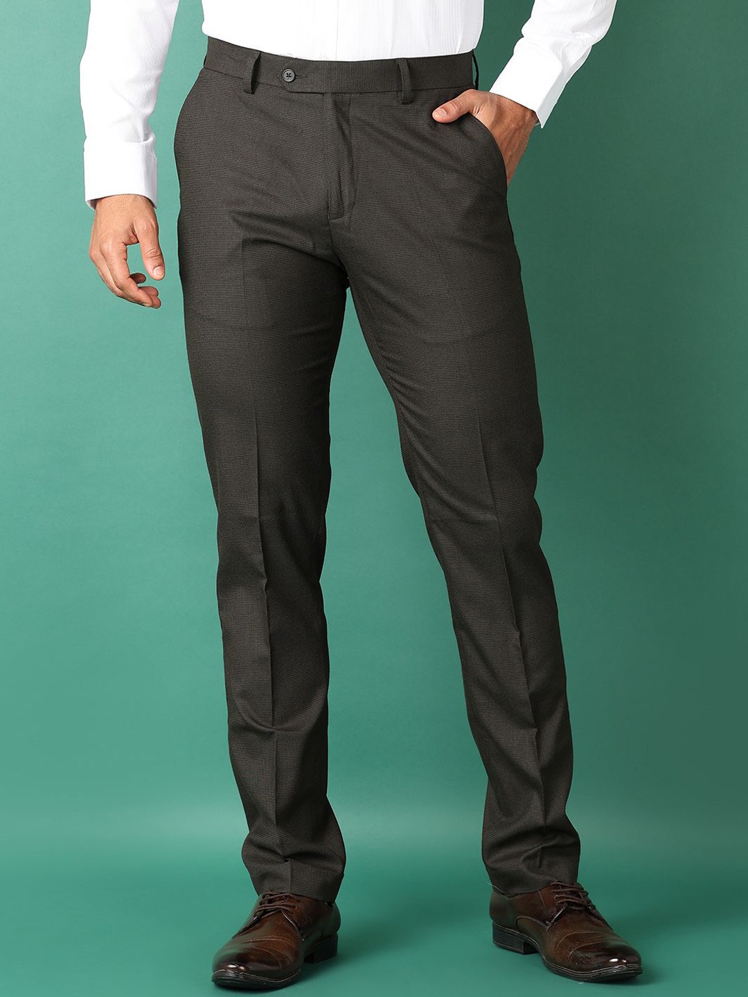 

J White by Vmart Men Slim Fit Formal Trousers, Brown