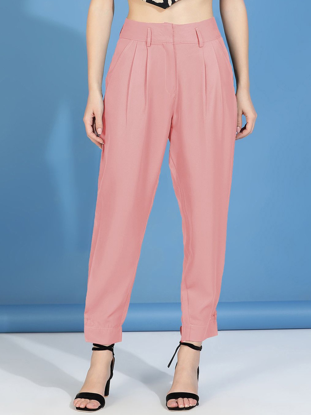 

Kotty Women Relaxed Slim Fit High-Rise Easy Wash Trousers, Pink