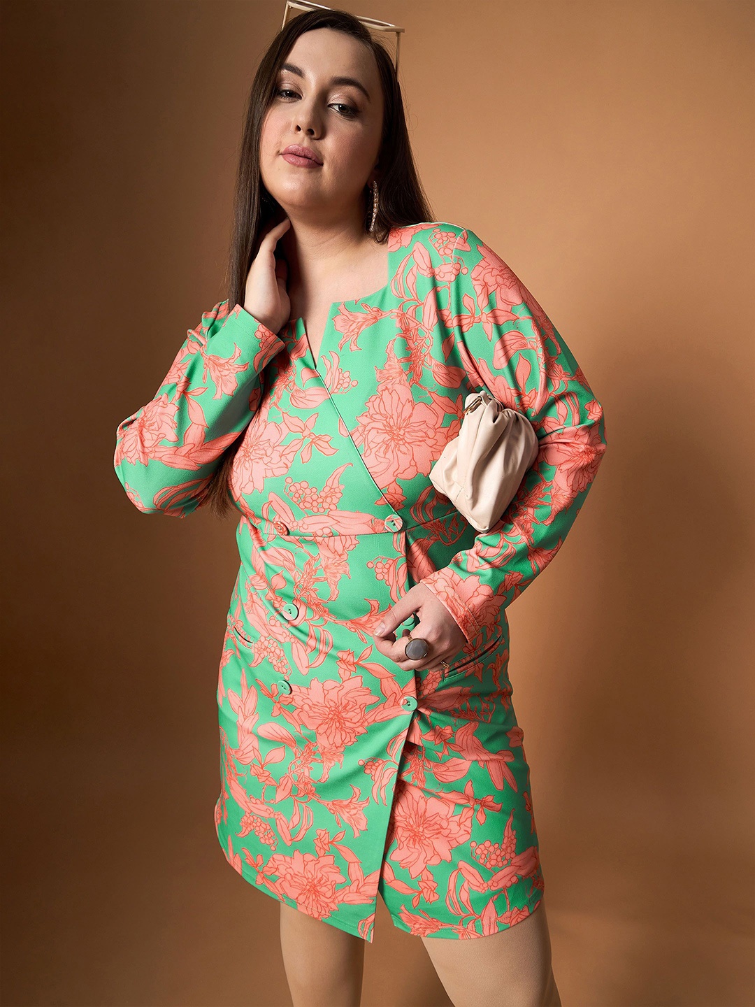 

SASSAFRAS Curve Floral Print Dress, Green