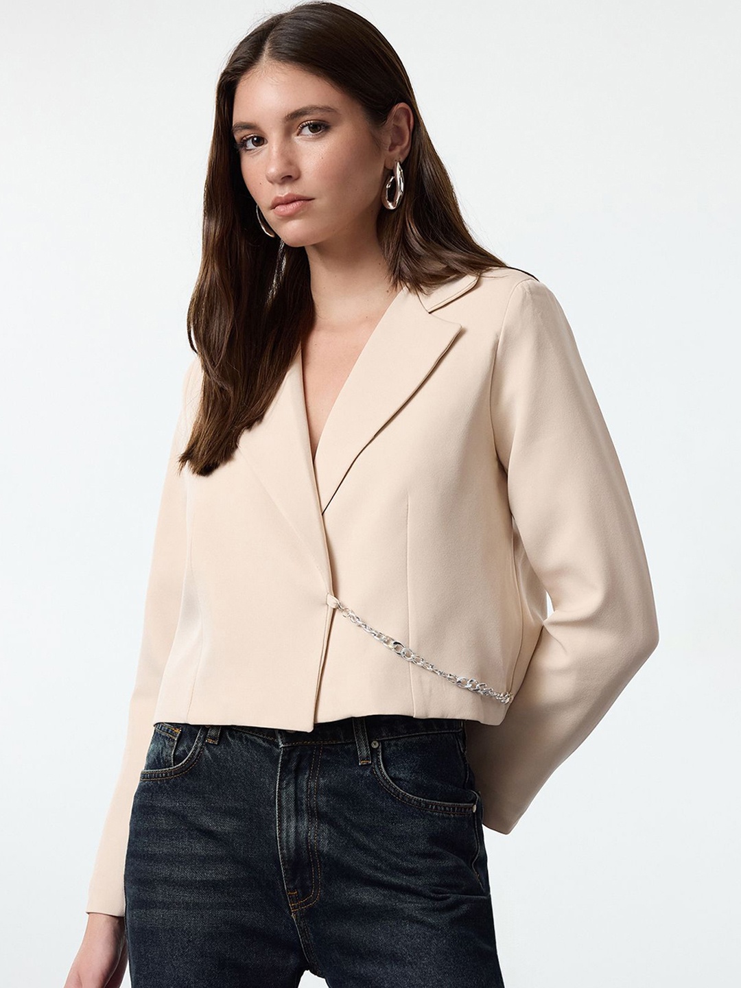 

Trendyol Women Camouflage Colourblocked Crop Tailored Jacket, Na