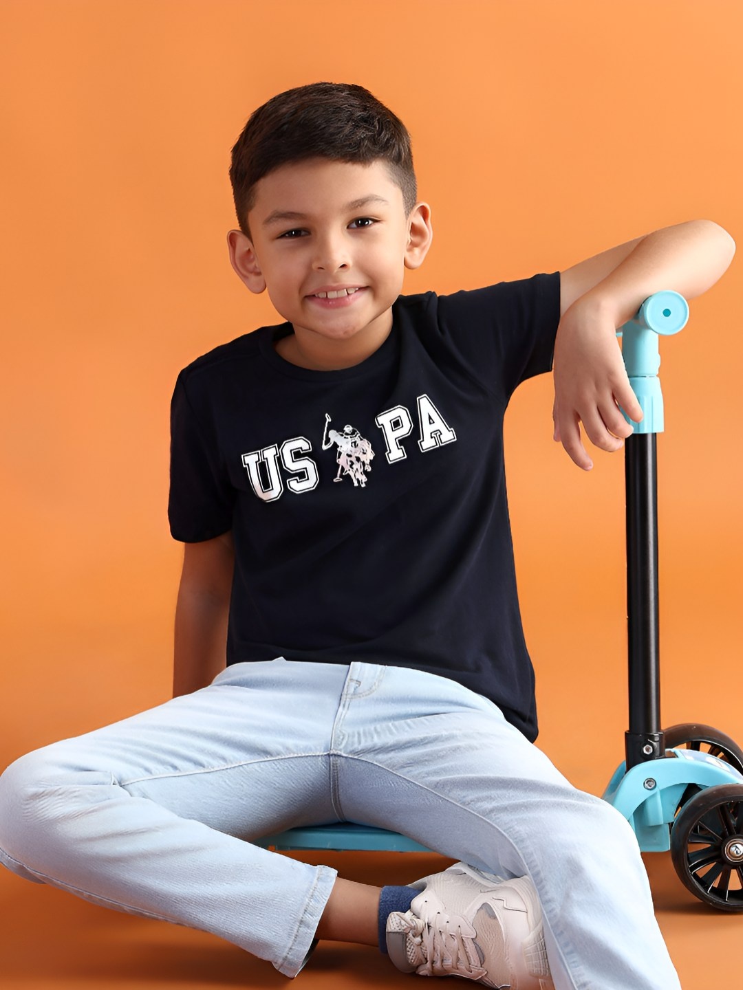 

U.S. Polo Assn. Kids Boys Brand Logo Printed Round Neck Cotton T-shirt, Navy blue