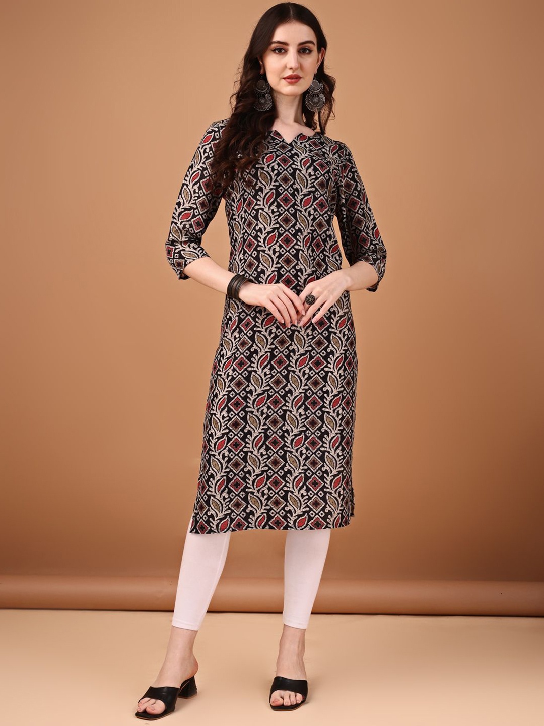 

Anouk Rustic Women Ethnic Motifs Printed Floral Kurta, Black