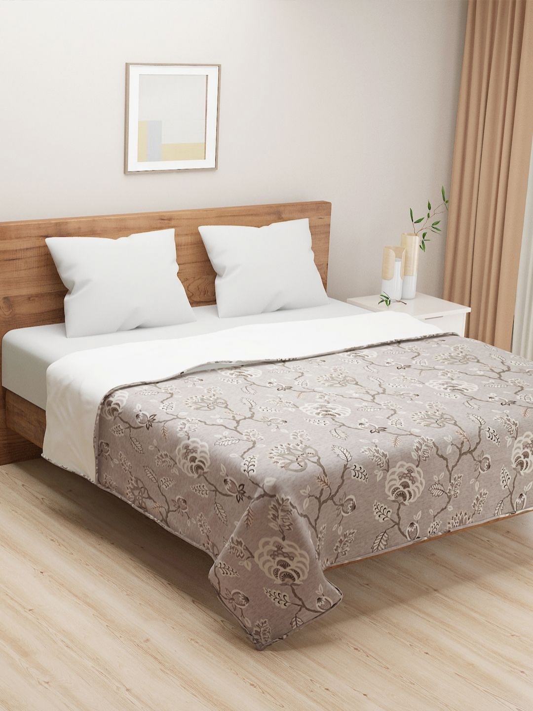 

SWAYAM Brown & White Floral AC Room 110 GSM Cotton Double Bed Dohar