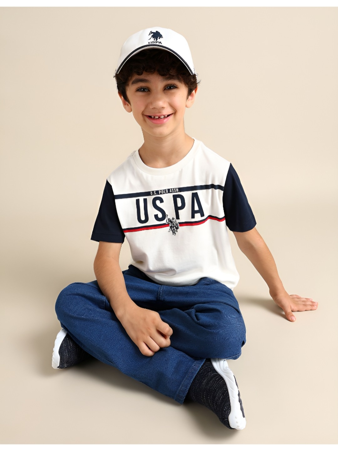 

U.S. Polo Assn. Kids Boys Brand Logo Printed Round Neck Cotton T-shirt, White